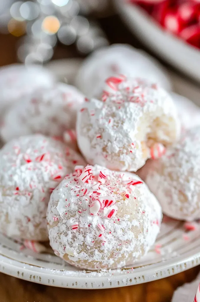 Peppermint Snowball Cookies
