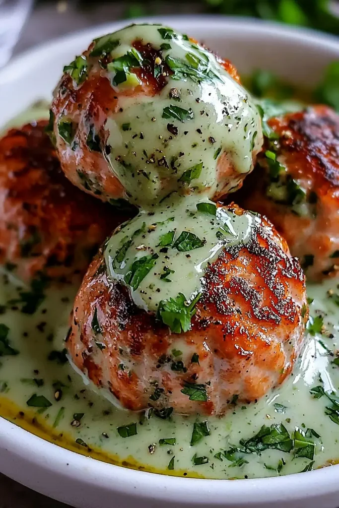 Salmon Balls with Creamy Avocado Sauce