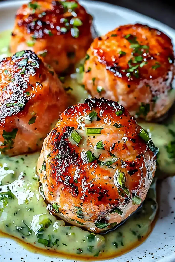 Salmon Balls with Creamy Avocado Sauce