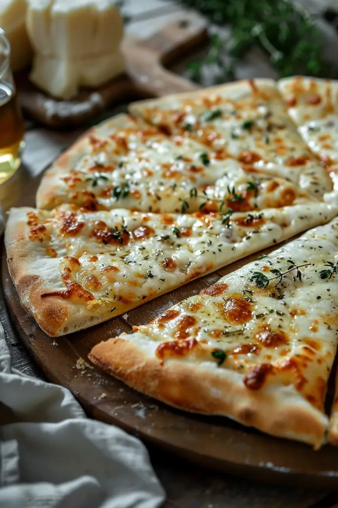 White pizza with garlic pizza sauce