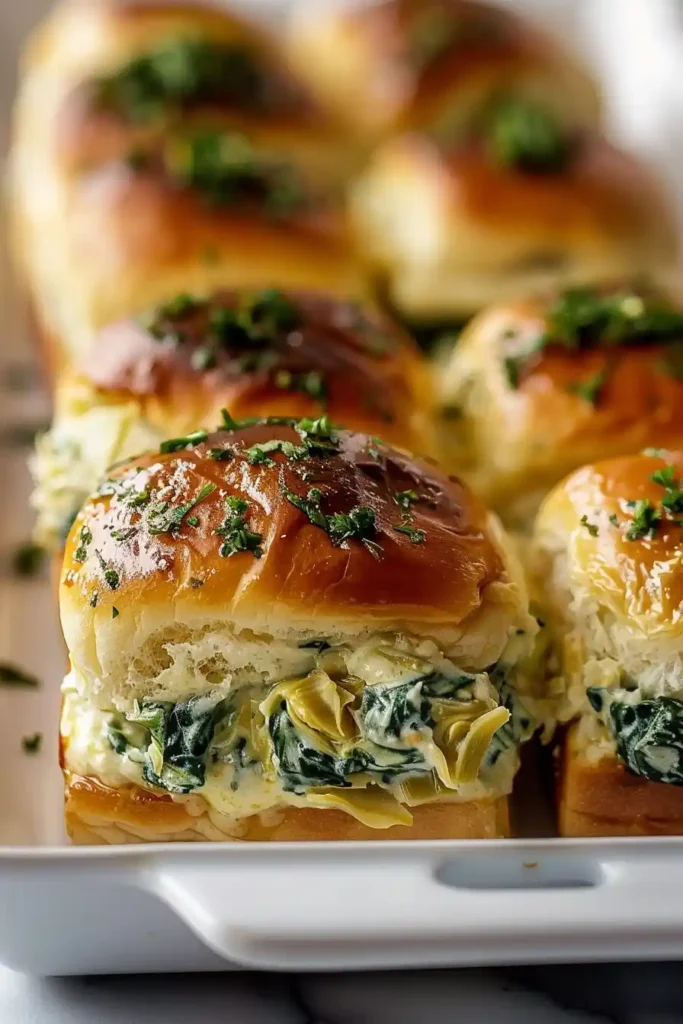 Cheesy Spinach Artichoke Dip Sliders