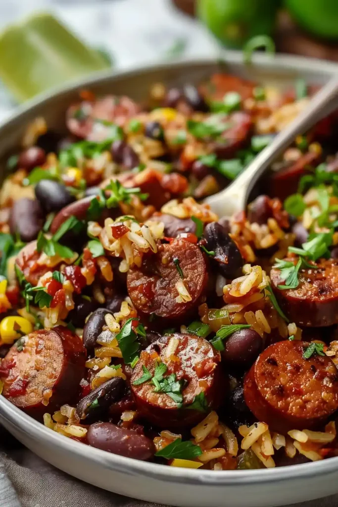 black beans, sausage and rice skillet