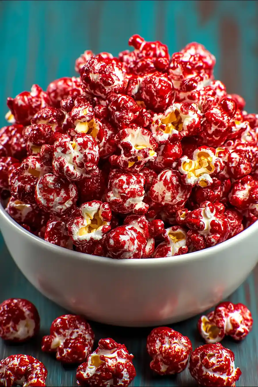 Red Candy-Coated Popcorn Recipe - Yummy Recipe Box