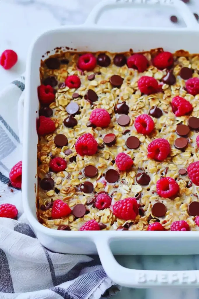 Raspberry Chocolate Chip Baked Oatmeal